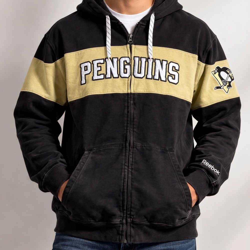 Reebok Faceoff Collection NHL Pittsburgh Penguins Full Zip Hoodie Mens Size XL S